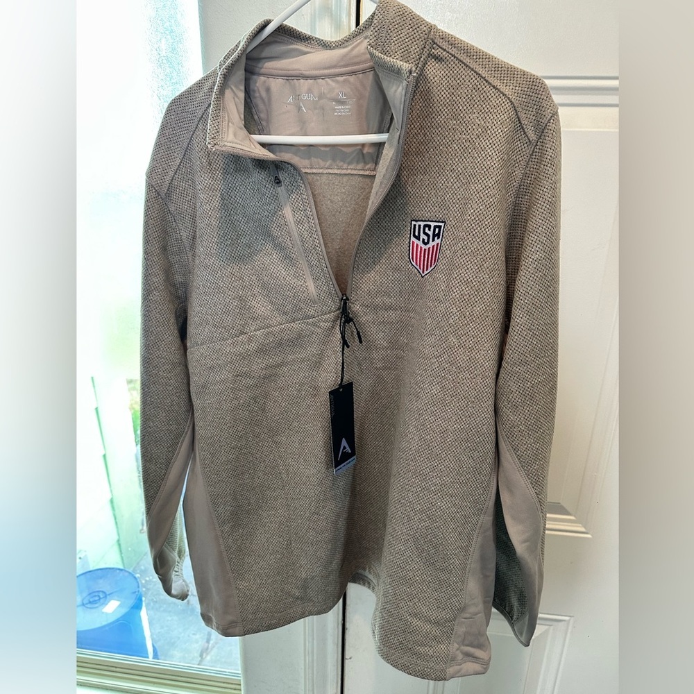 NWT USA Men's Antigua Oatmeal USMNT Course Quarter-Zip Pullover Jacket